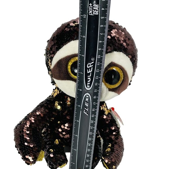 TY FLIPPABLES Dangler Sloth 10" sequins change color Brown Gold February Birth - Picture 11 of 12